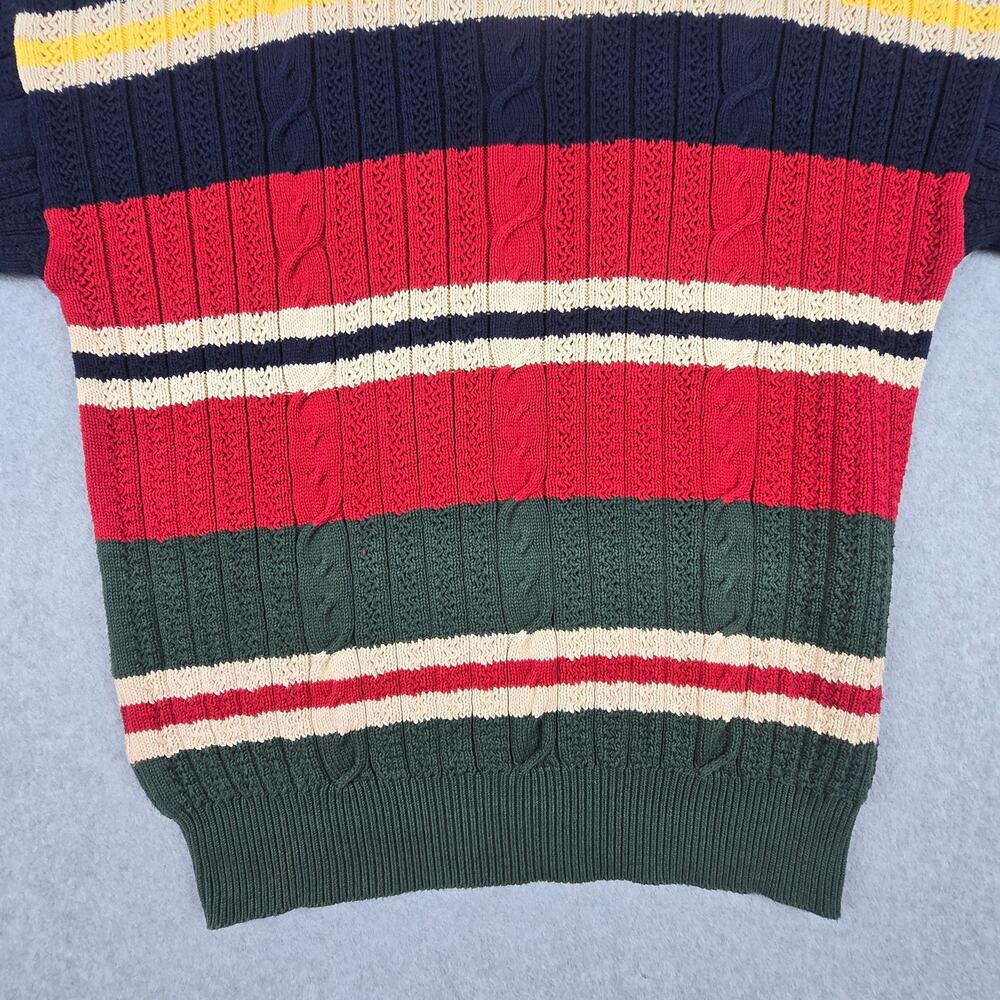 Vintage Nautica Sweater Mens Large Stripe Cable Knit Crew Neck Navy Multi Color - Picture 11 of 16